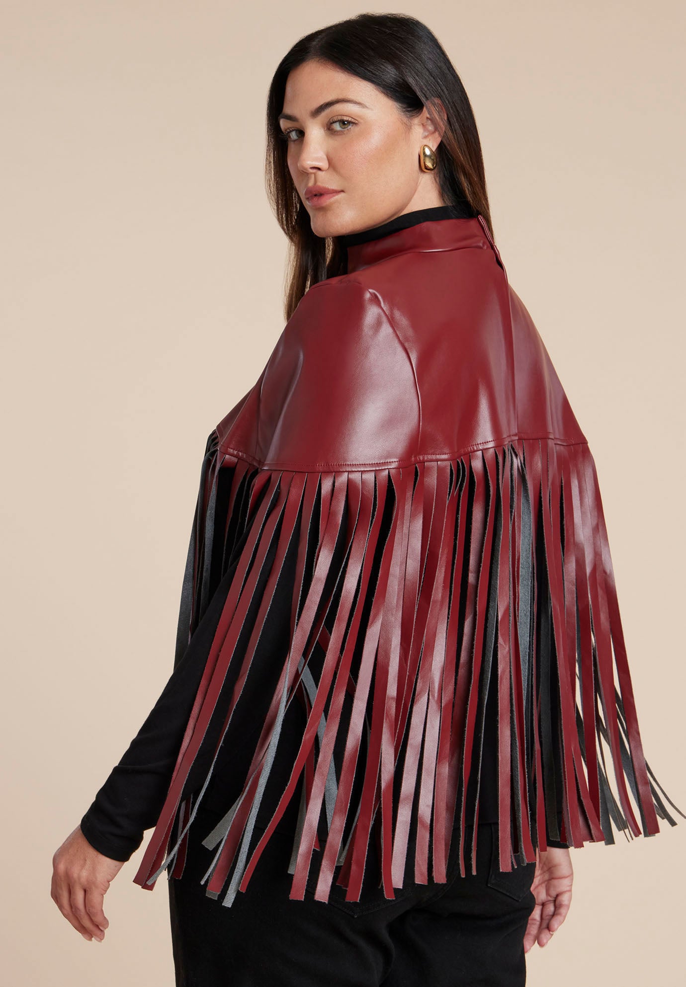 Faux Leather Fringe Cape image number 3