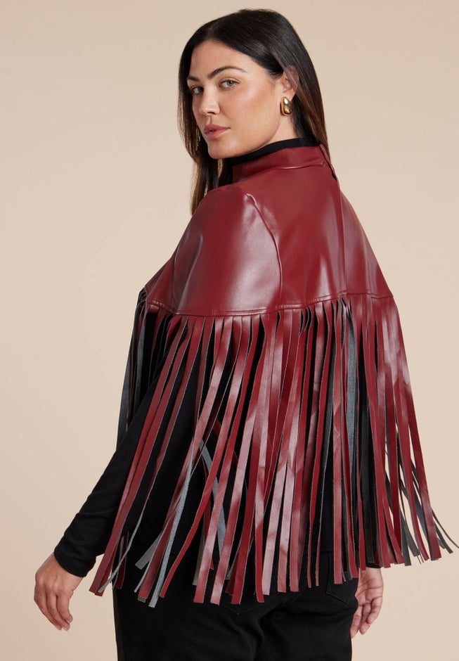 Faux Leather Fringe Cape image number 3