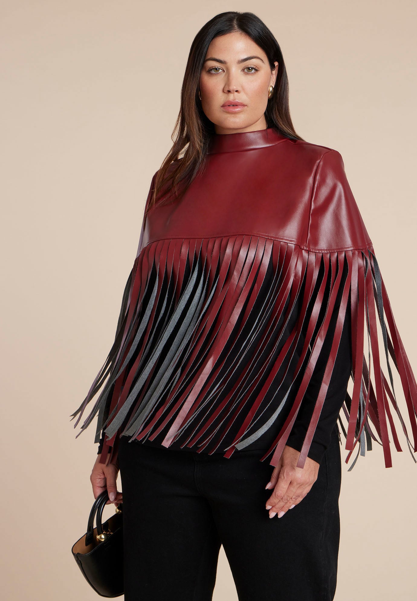 Faux Leather Fringe Cape image number 0