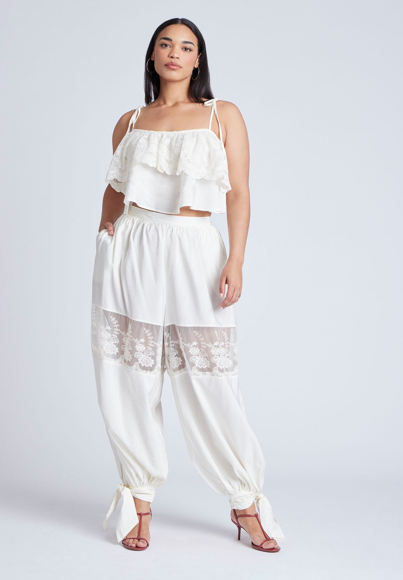 Balloon Pant With Lace And Tie Hem image number 0