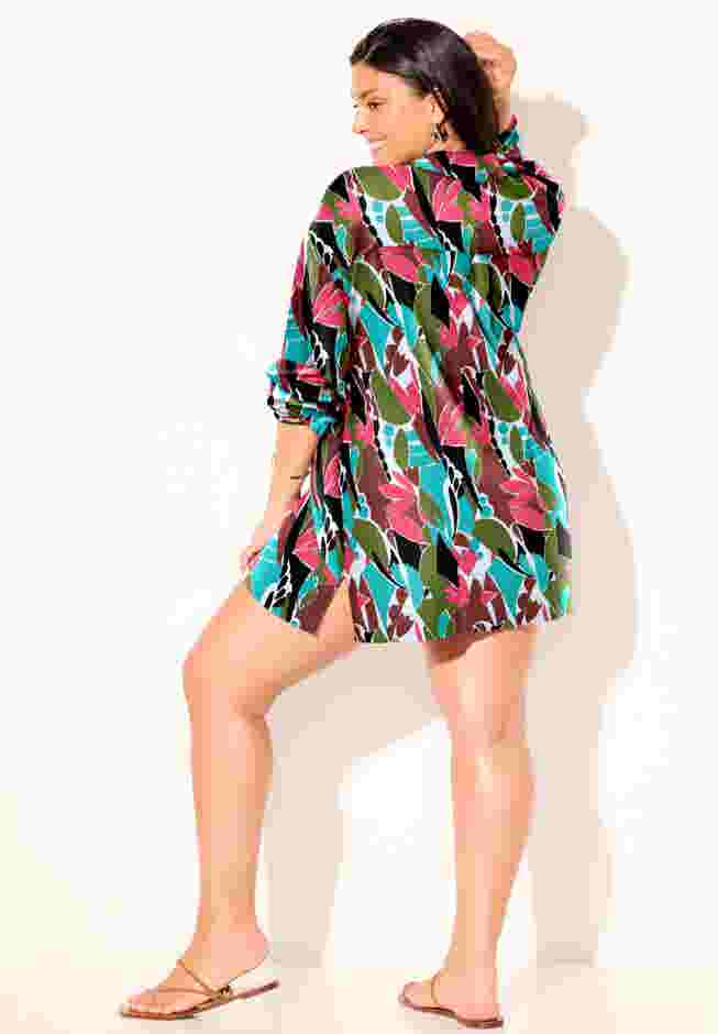 Oversized Buttondown Lounge Cover Up Shirt image number 8