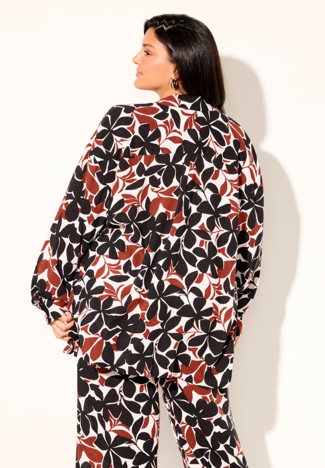 Oversized Buttondown Lounge Cover Up Shirt image number 2