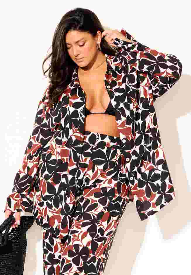 Oversized Buttondown Lounge Cover Up Shirt image number 4