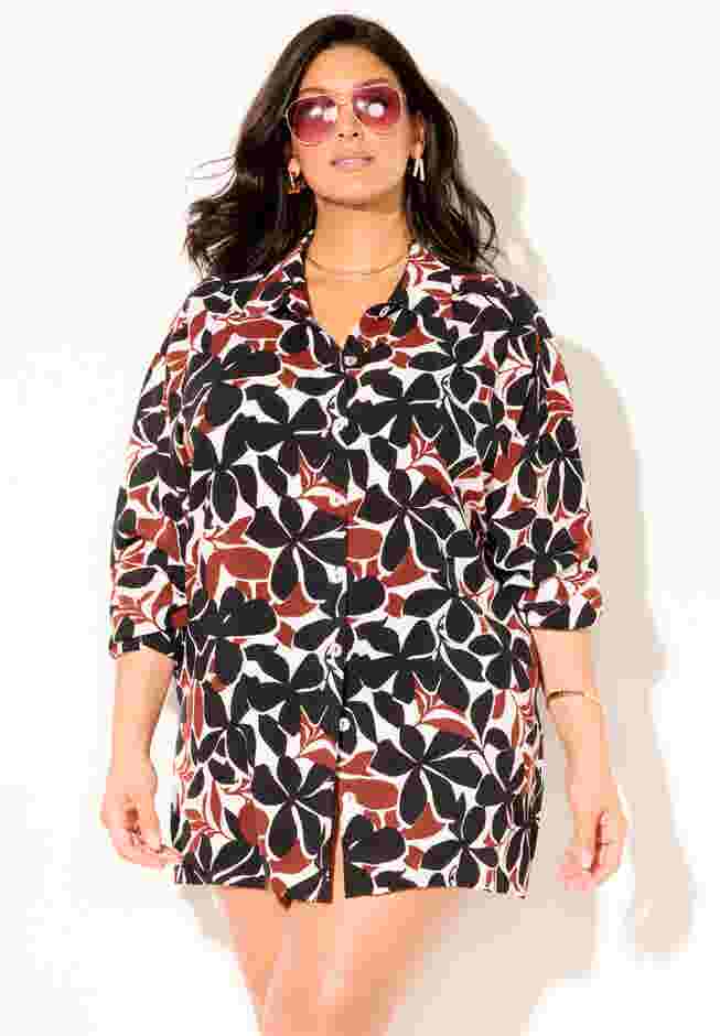 Oversized Buttondown Lounge Cover Up Shirt image number 5