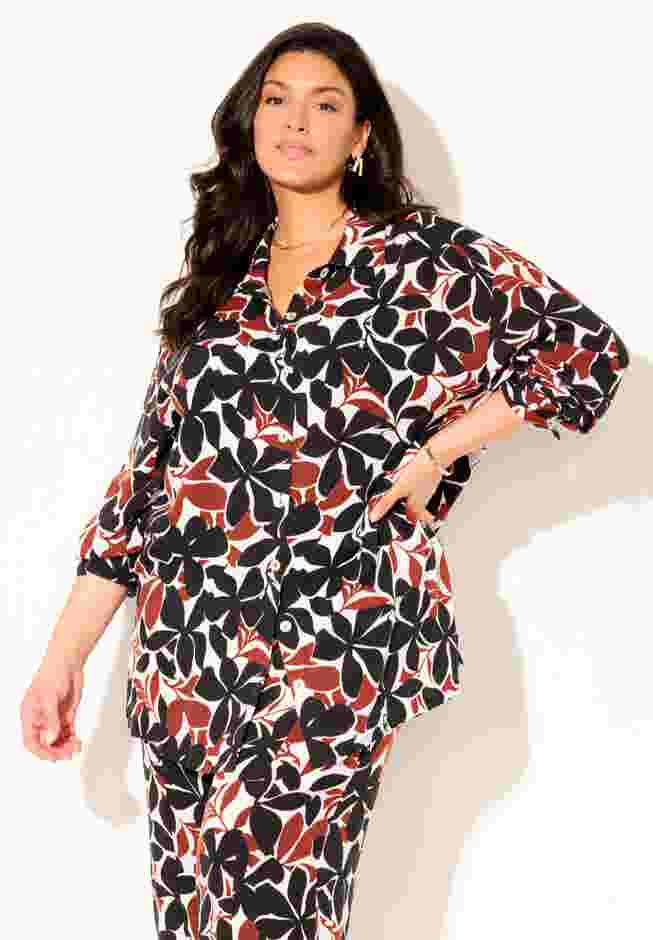 Oversized Buttondown Lounge Cover Up Shirt image number 1