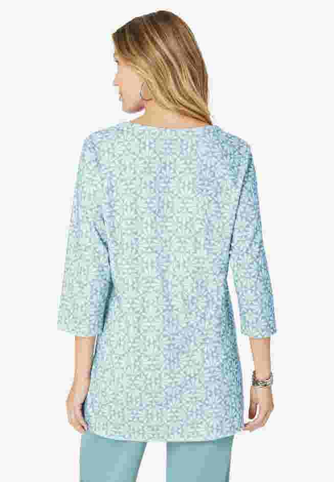 Three Quarter Notch Neck Soft Knit Tunic image number 1