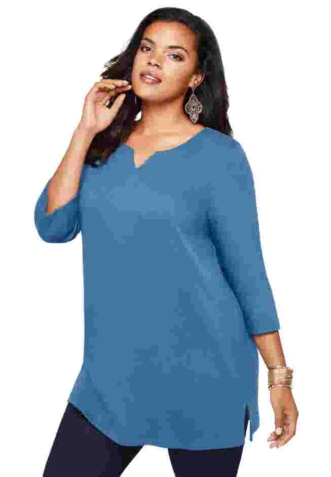 Three Quarter Notch Neck Soft Knit Tunic image number 0