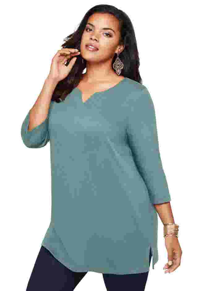 Three Quarter Notch Neck Soft Knit Tunic image number 0