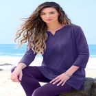Plus Size Three-Quarter Sleeve Notch Neck Soft Knit Tunic image number null