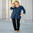 Plus Size Three-Quarter Sleeve Notch Neck Soft Knit Tunic image number null