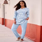 Plus Size Three-Quarter Sleeve Notch Neck Soft Knit Tunic image number 0