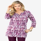 Plus Size Three-Quarter Sleeve Notch Neck Soft Knit Tunic image number null