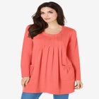 Plus Size Two Pocket Long Sleeve Soft Knit Swing Tunic image number null