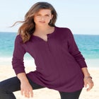 Plus Size Drop Needle Henley Lightweight Sweater Knit image number null
