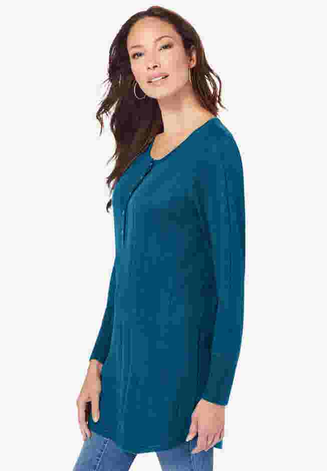 Fine Gauge Drop Needle Henley Sweater image number 1