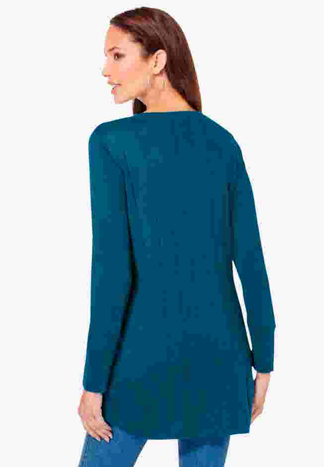 Fine Gauge Drop Needle Henley Sweater image number 2