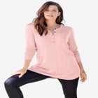 Plus Size Drop Needle Henley Lightweight Sweater Knit image number null