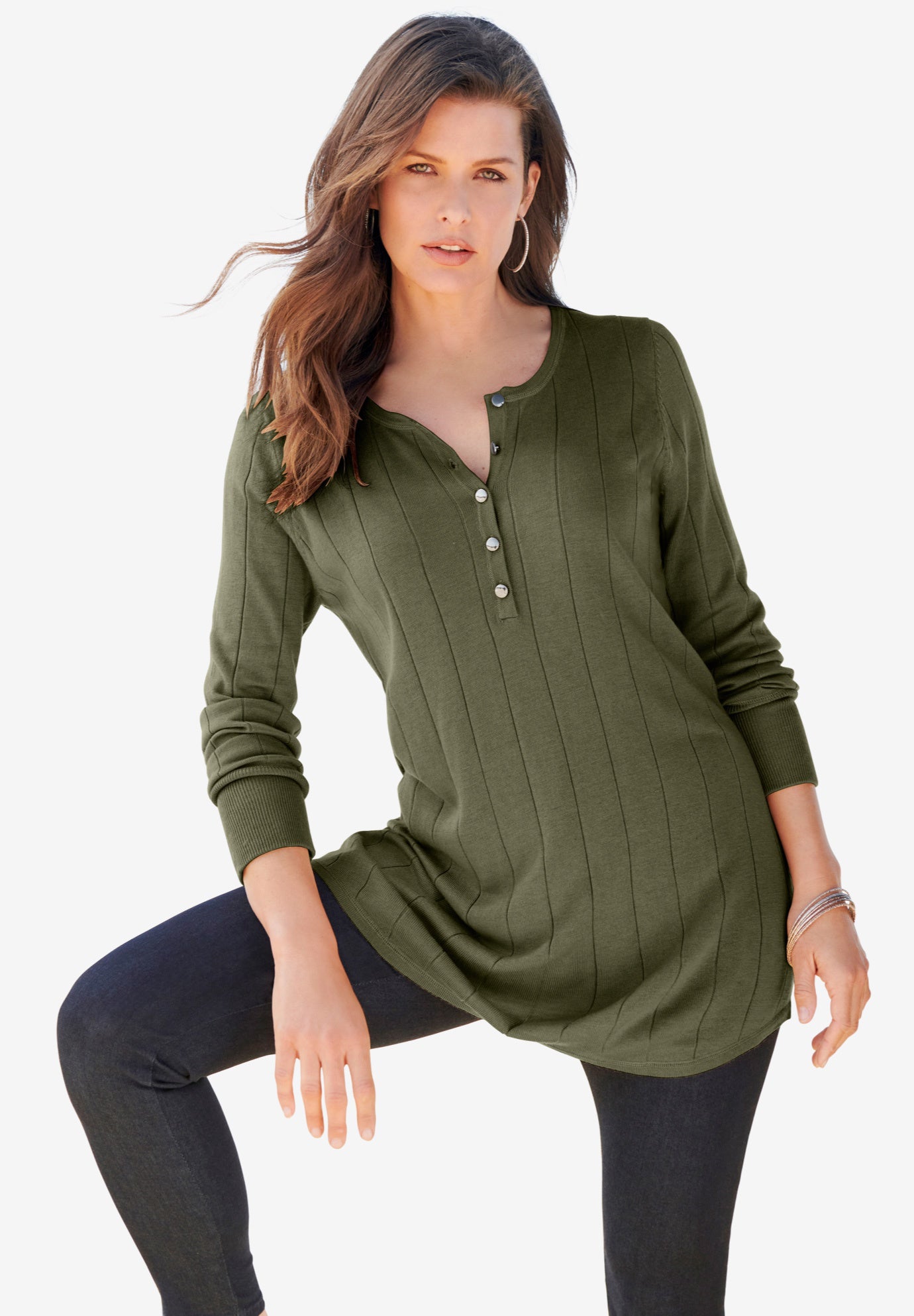 Plus Size Drop Needle Henley Lightweight Sweater Knit image number 0