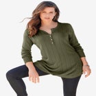 Plus Size Drop Needle Henley Lightweight Sweater Knit image number null