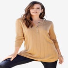 Plus Size Drop Needle Henley Lightweight Sweater Knit image number null