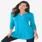 Plus Size Drop Needle Henley Lightweight Sweater Knit image number null