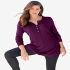 Plus Size Drop Needle Henley Lightweight Sweater Knit image number null