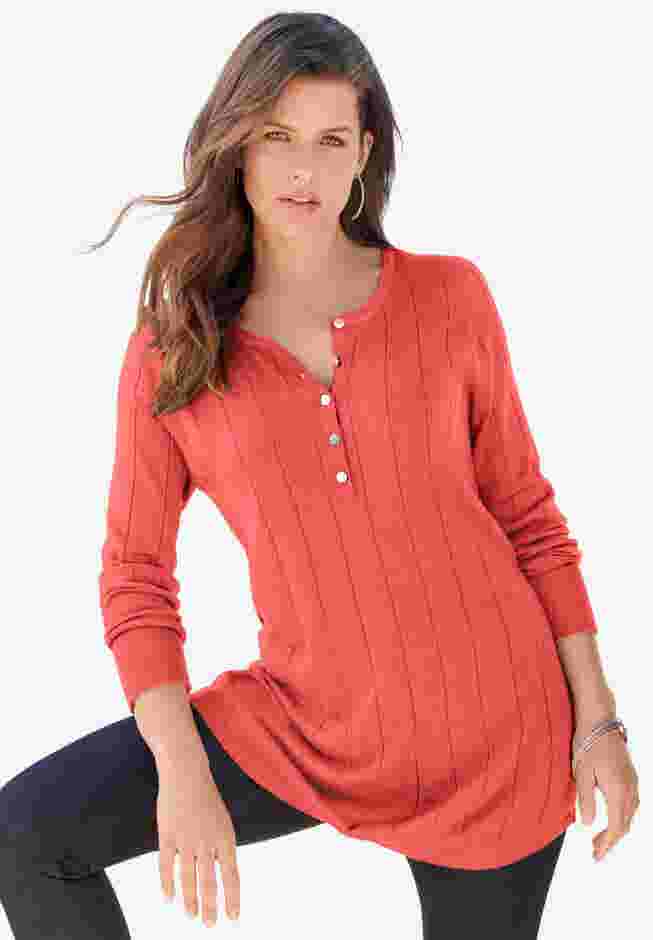 Fine Gauge Drop Needle Henley Sweater image number 0