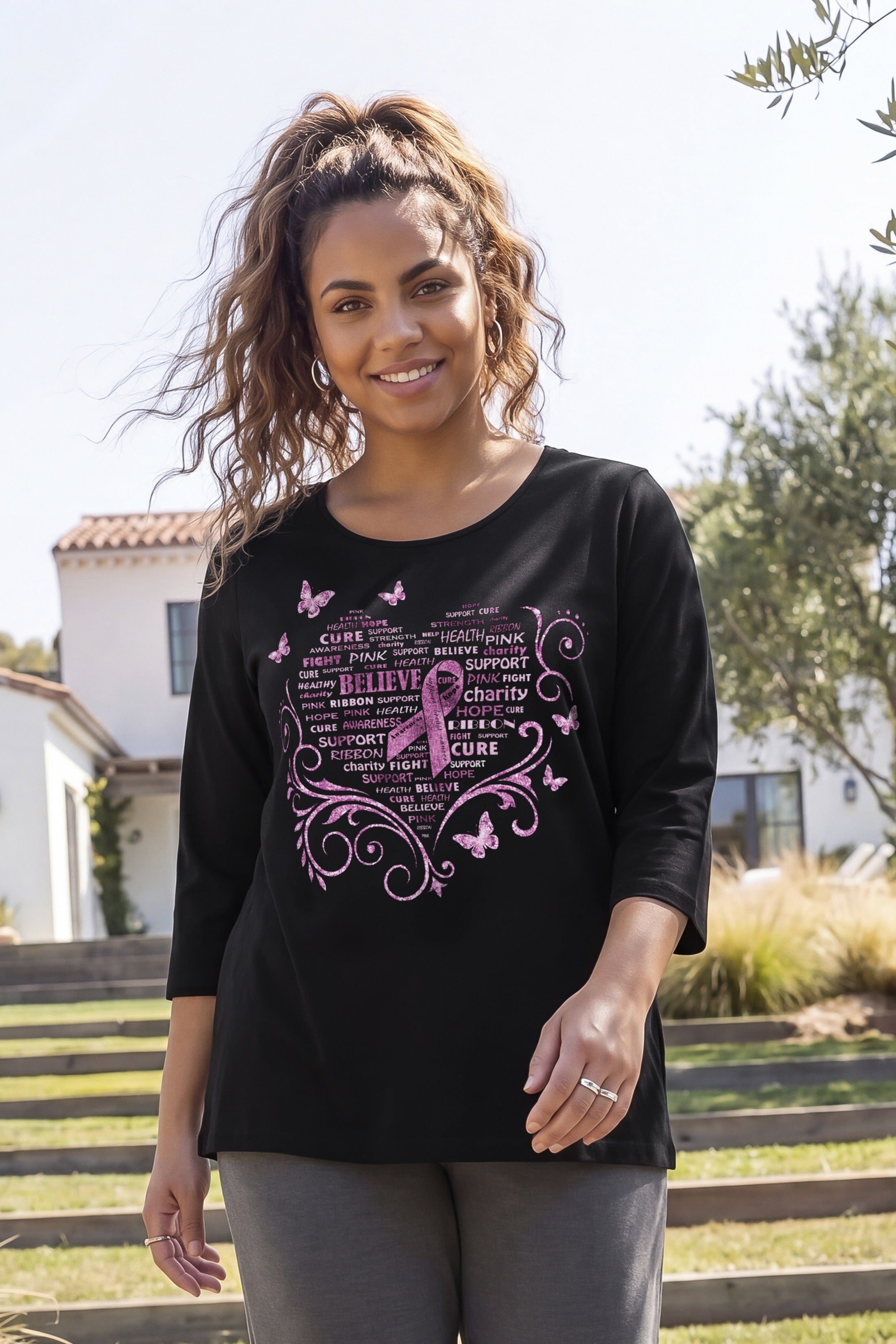Scoopneck Breast Cancer Awareness Tee image number 0