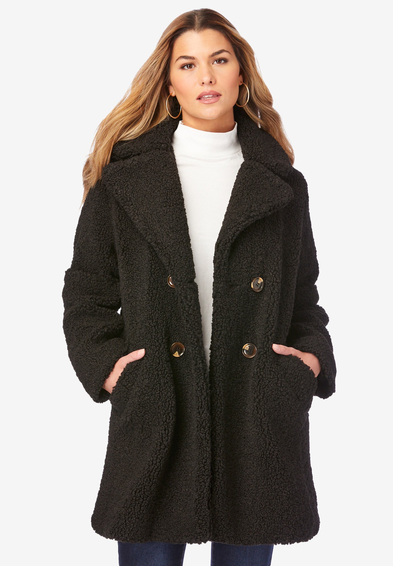 Plus Size Double Breasted Teddy Coat image number 0