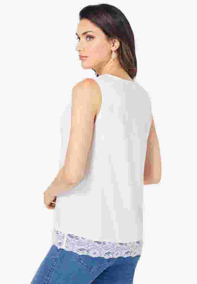 Lace Trim Satin Tank image number 1
