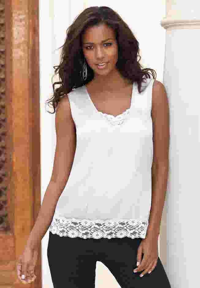 Lace Trim Satin Tank image number 3