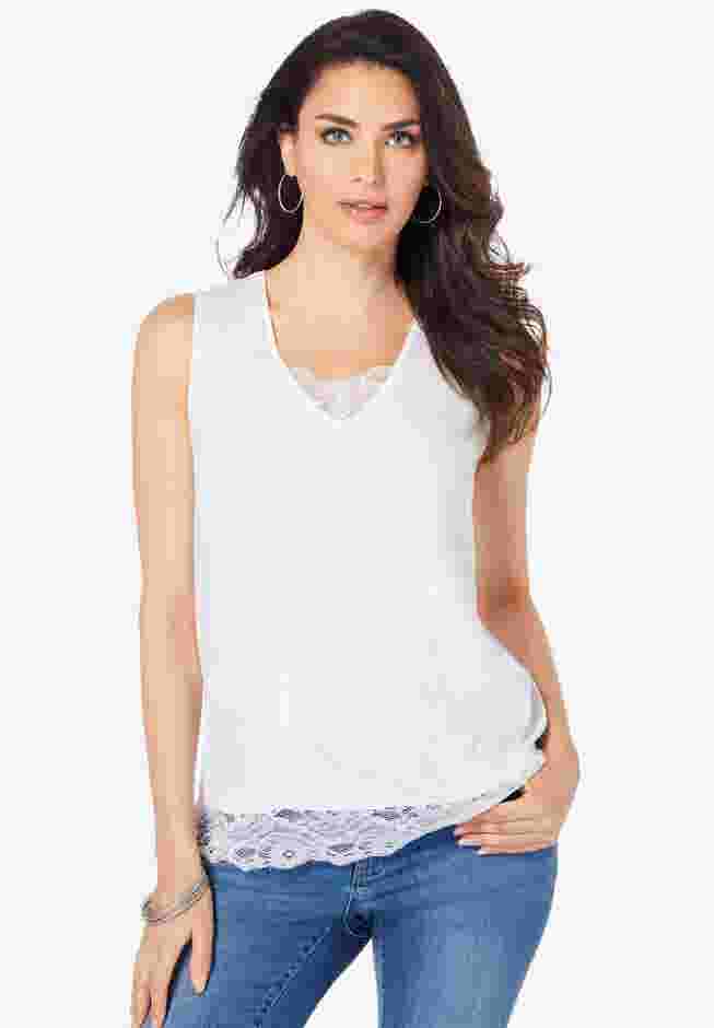 Lace Trim Satin Tank image number 0