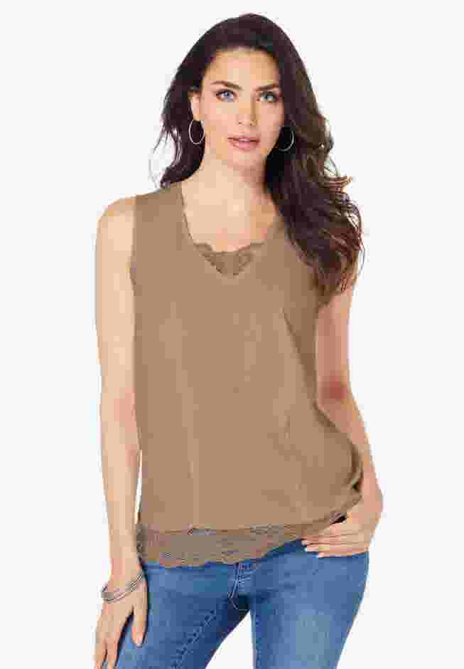 Lace Trim Satin Tank image number 0