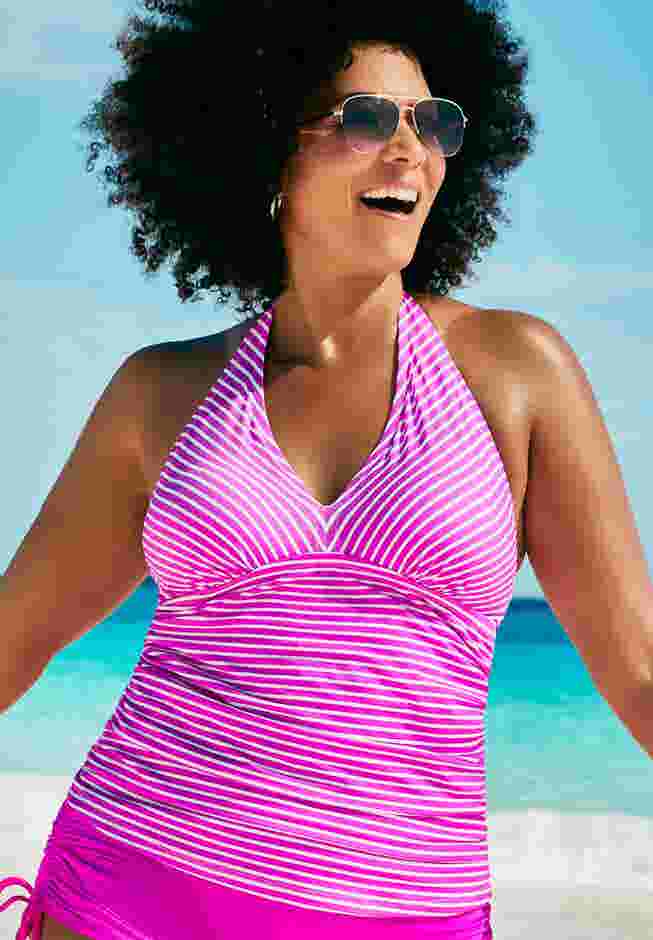 Shirred Halter Tankini Top image number 0