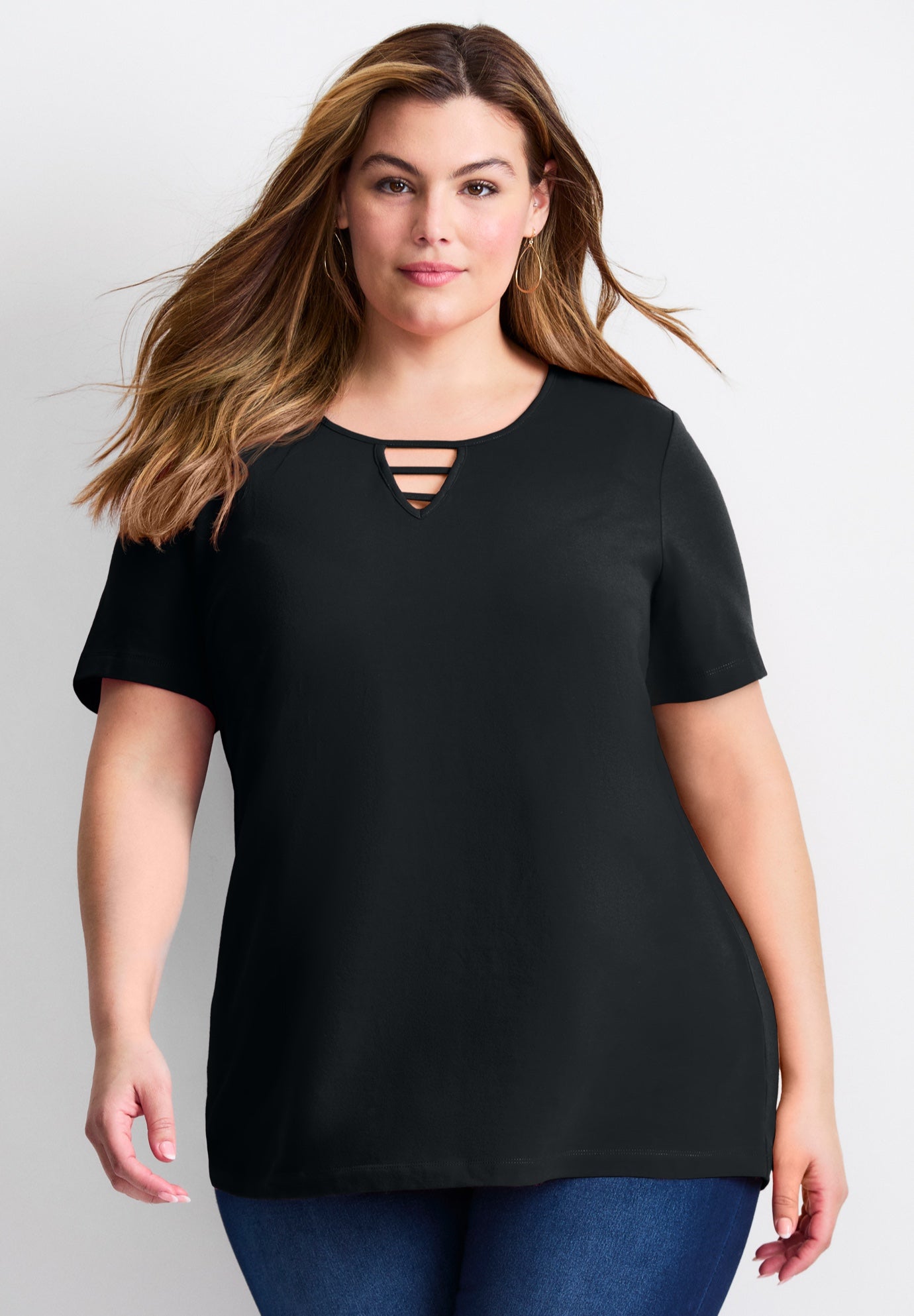 Triple Keyhole Short Sleeve Tee image number 0