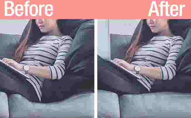 Before and after using adjustable recliner cushion support wedges