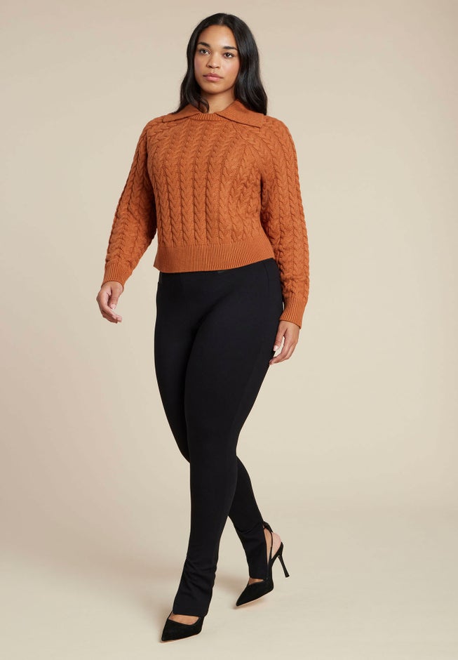 Cableknit Sweater With Wide Collar image number 3