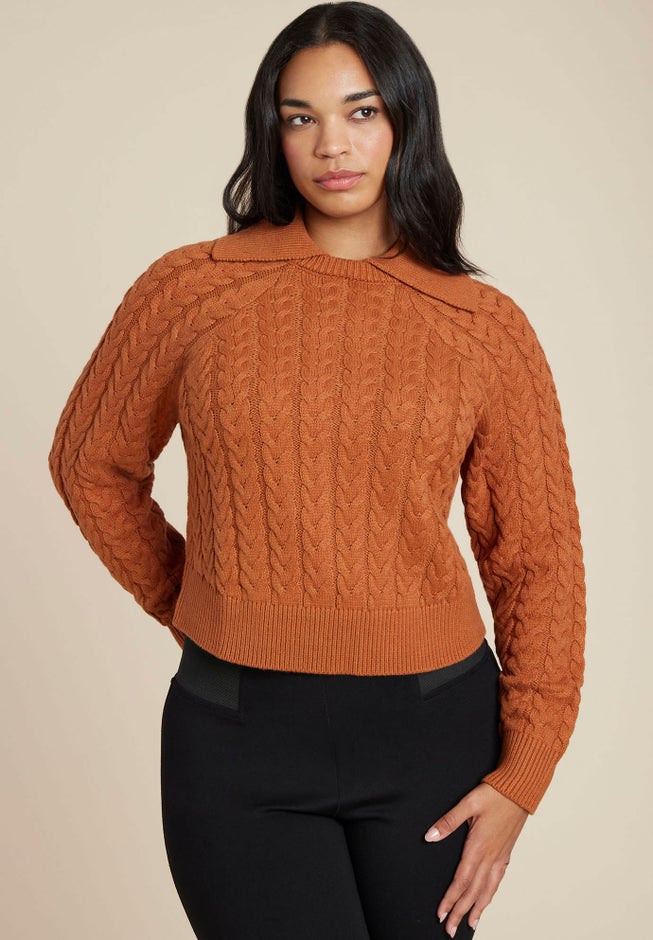 Cableknit Sweater With Wide Collar image number 0