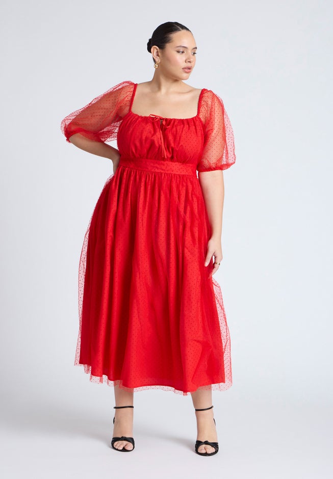 Puff Sleeve Tulle Flare Dress image number 1