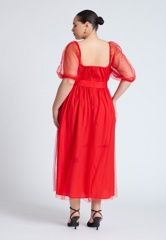 Puff Sleeve Tulle Flare Dress image number 2