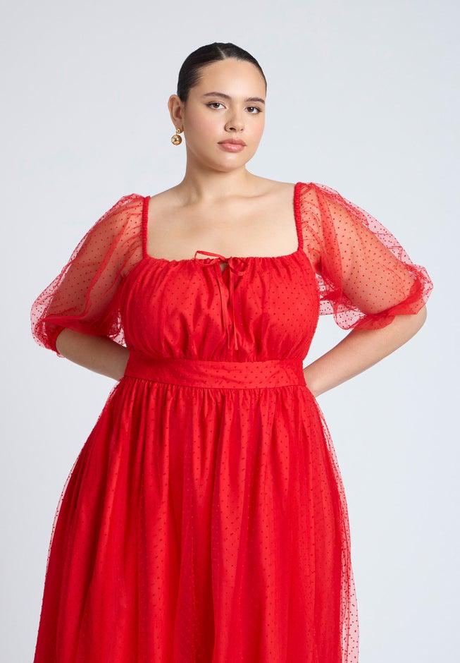 Puff Sleeve Tulle Flare Dress image number 3