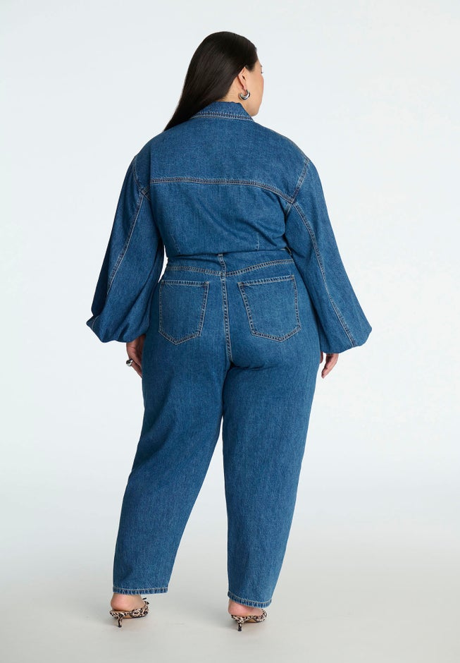 Barrel Leg Denim Jumpsuit image number null
