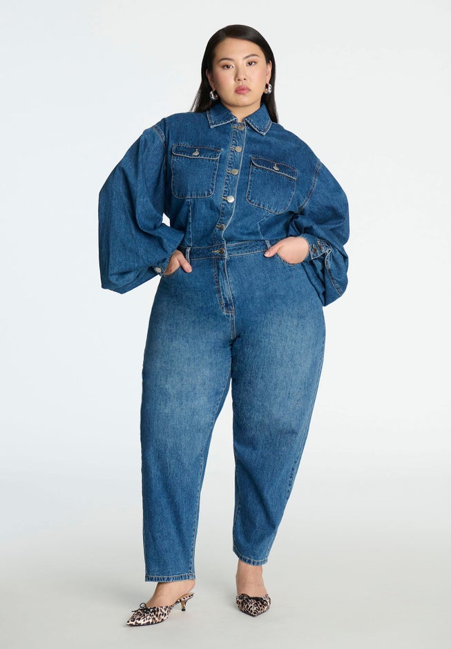 Barrel Leg Denim Jumpsuit image number null
