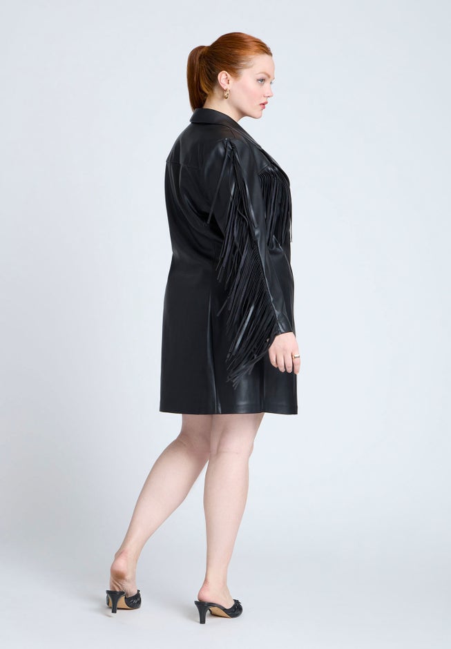 Faux Leather Fringe Blazer Mini Dress image number 1