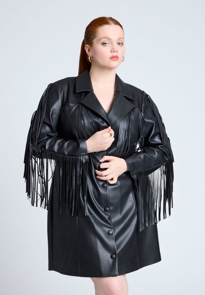 Faux Leather Fringe Blazer Mini Dress image number 2