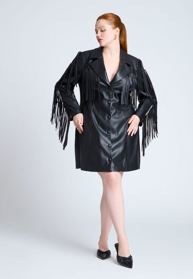 Faux Leather Fringe Blazer Mini Dress image number 0