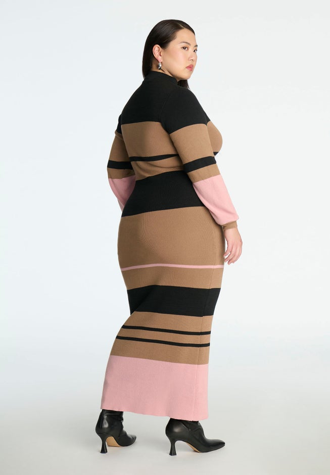 Striped Mock Neck Sweater Dress image number 1