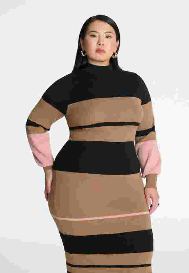 Striped Mock Neck Sweater Dress image number 2