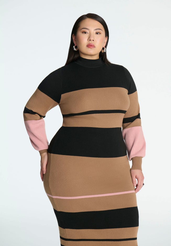 Striped Mock Neck Sweater Dress image number 2