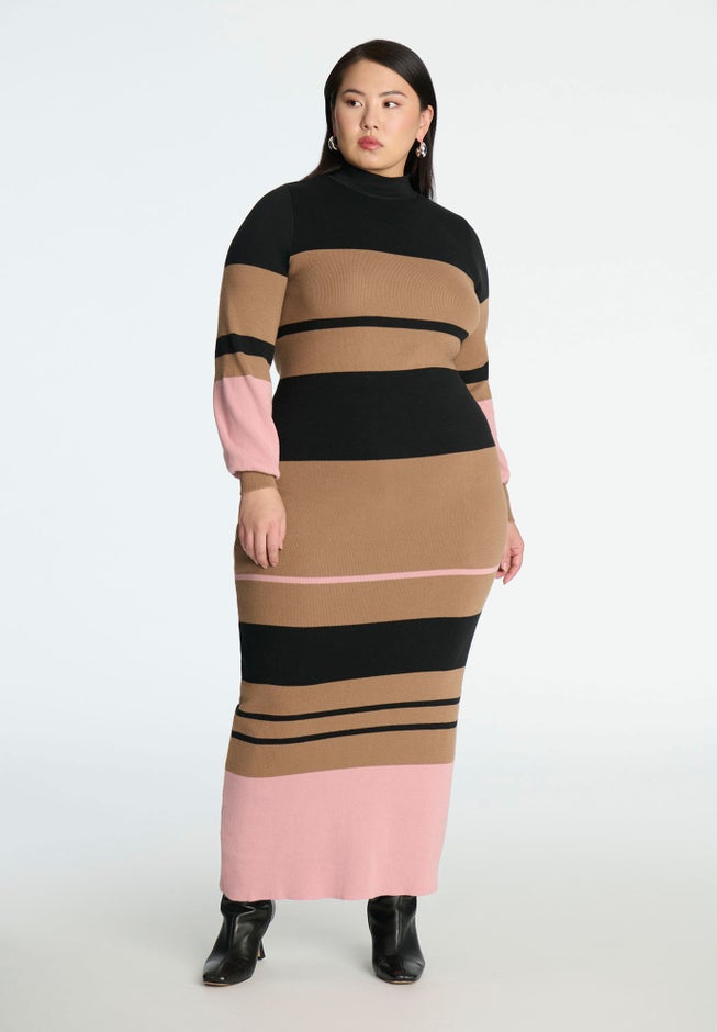 Striped Mock Neck Sweater Dress image number 0
